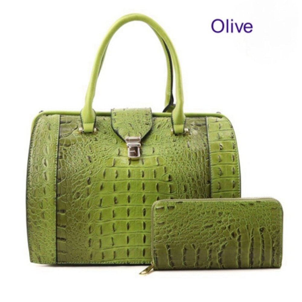 Doctor Bag style handbag with matching wallet.